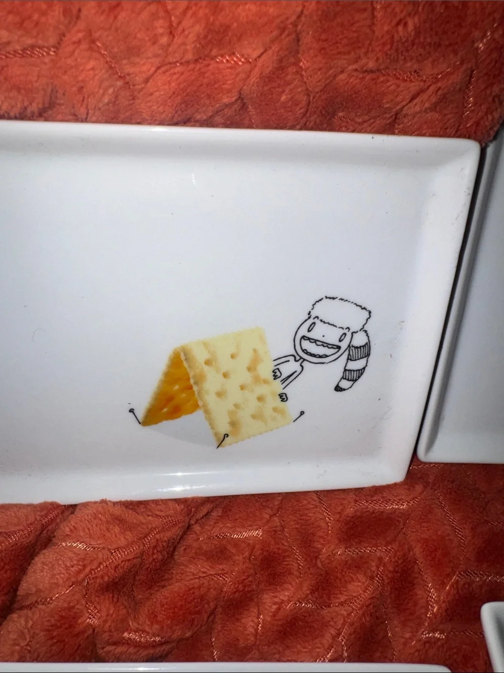 CB2 Rare Stick Figure Comic Food Art Rectangular Appetizer Plates Set of 4